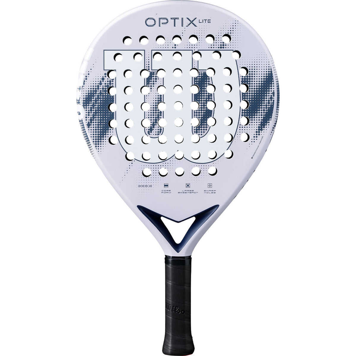 Wilson Optix Lite V2 padelracket in wit met donkerblauw, vooraanzicht