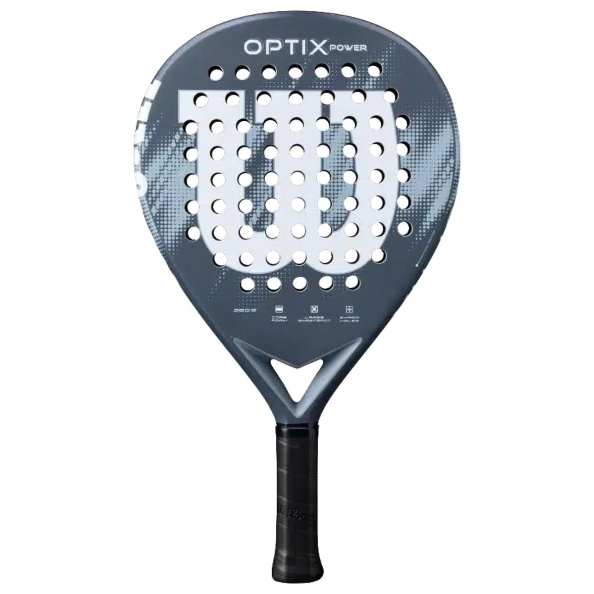 Wilson Optix V2 Power padelracket in grijs met wit W-logo, vooraanzicht