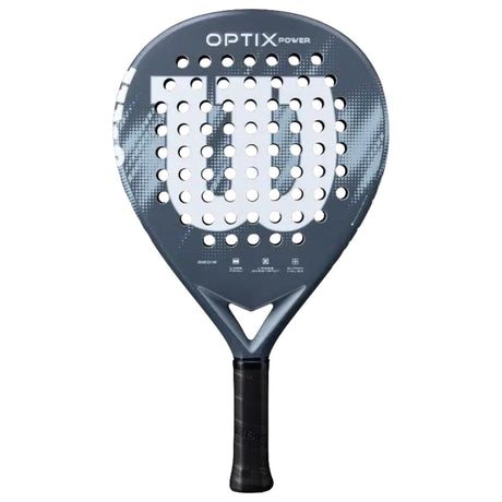 Wilson Optix V2 Power padelracket in grijs met wit W-logo, vooraanzicht