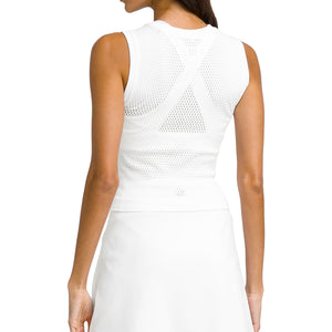 Achterzijde van de witte Wilson Pro Seamless tanktop met open meshstructuur
