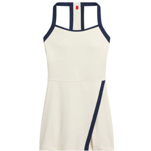 Witte Wilson Rally halterjurk plat gefotografeerd met blauwe bandjes