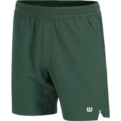 Wilson Tournament short voor heren in groen, vooraanzicht plat gefotografeerd