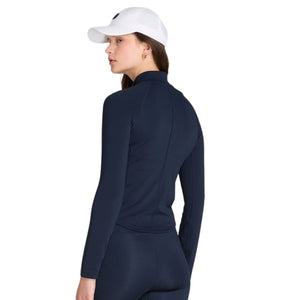 Achterzijde van de donkerblauwe Wilson Baseline trui met halve rits