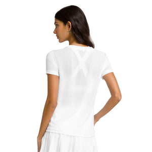 Achterzijde van het witte Wilson Pro Seamless T-shirt met gekruist rugpatroon